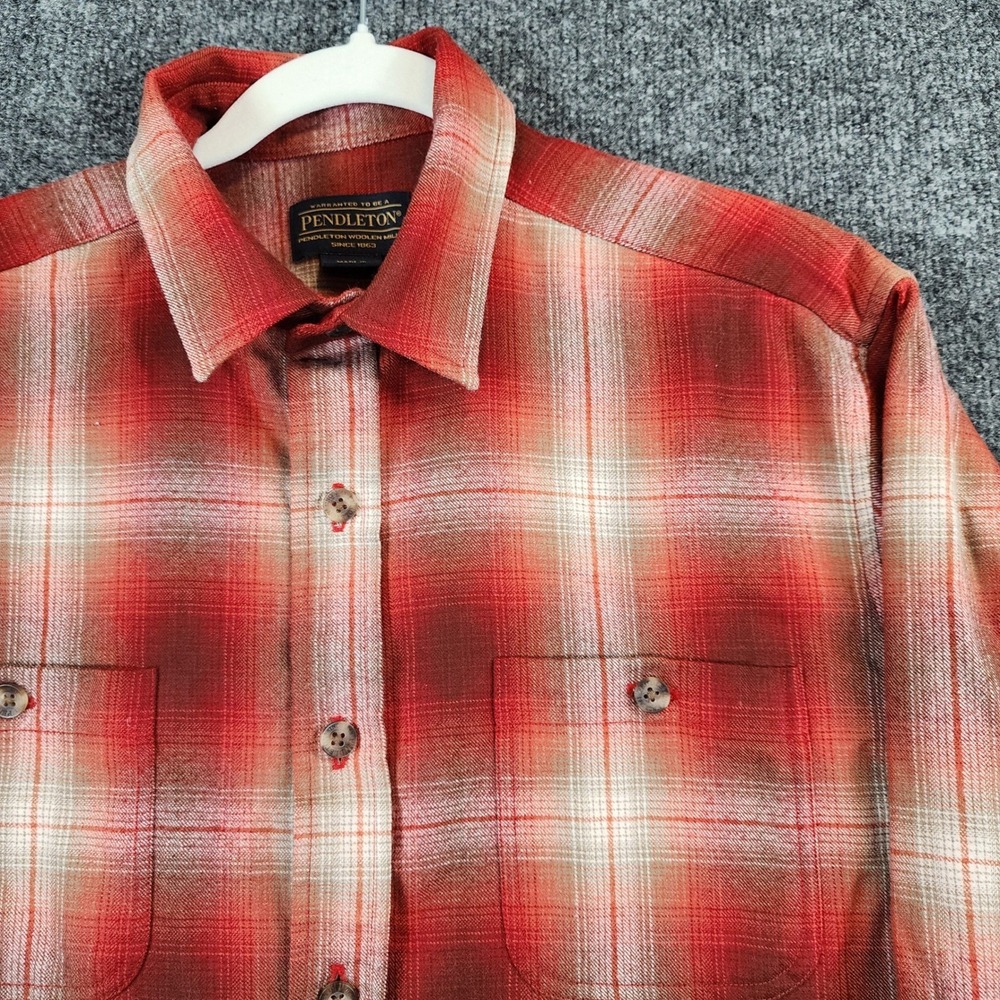 Pendleton Mens Virgin Wool Ombre Plaid Workwear Western Lumberjack Shirt Size M
